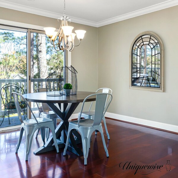 Uniquewise Set of 2 Arched Large 39.37 x 27.56 in Window Metal Mirror, Windowpane Shaped Decoration - QI004670.2
