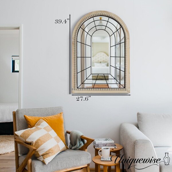 Uniquewise Set of 2 Arched Large 39.37 x 27.56 in Window Metal Mirror, Windowpane Shaped Decoration - QI004670.2