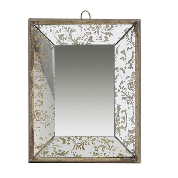Homeroots 12 in. Rectangle Wall Mounted Vintage Style Glass Frame Accent Mirror, Silver - 484981
