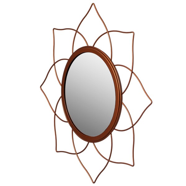 Uniquewise Pack of 2 Decorative 12.25-inch Flower Shape Rose Gold Metal Frame Mirror - Perfect for Living - QI004581.2