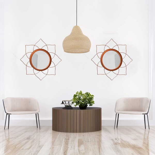 Uniquewise Pack of 2 Decorative 12.25-inch Flower Shape Rose Gold Metal Frame Mirror - Perfect for Living - QI004581.2