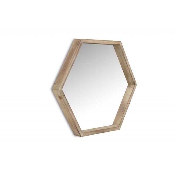 Homeroots Modern Natural Wood Finish Hexagonal Wall Mirror, Brown - 379820