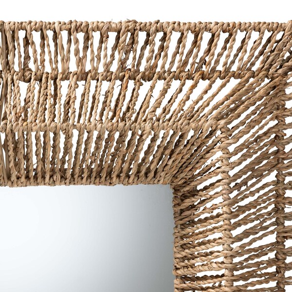 Bali & Pari Collice Modern Bohemian Metal and Natural Brown Seagrass Accent Wall Mirror - 240-13462-ZORO