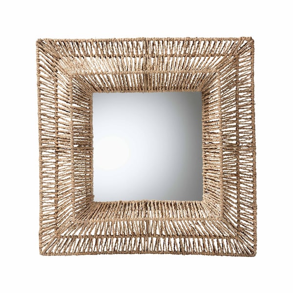 Bali & Pari Collice Modern Bohemian Metal and Natural Brown Seagrass Accent Wall Mirror - 240-13462-ZORO