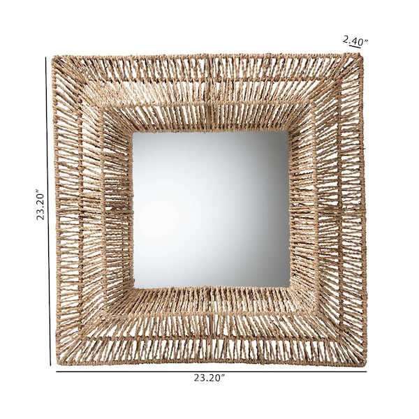 Bali & Pari Collice Modern Bohemian Metal and Natural Brown Seagrass Accent Wall Mirror - 240-13462-ZORO