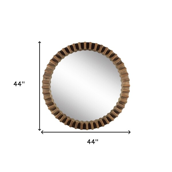 Homeroots 44 in. Round Brown Wood Frame Wall Mirror - 376393