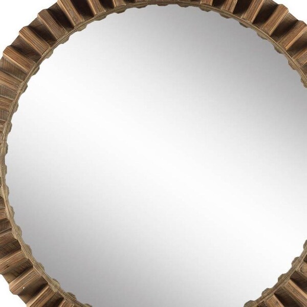 Homeroots 44 in. Round Brown Wood Frame Wall Mirror - 376393