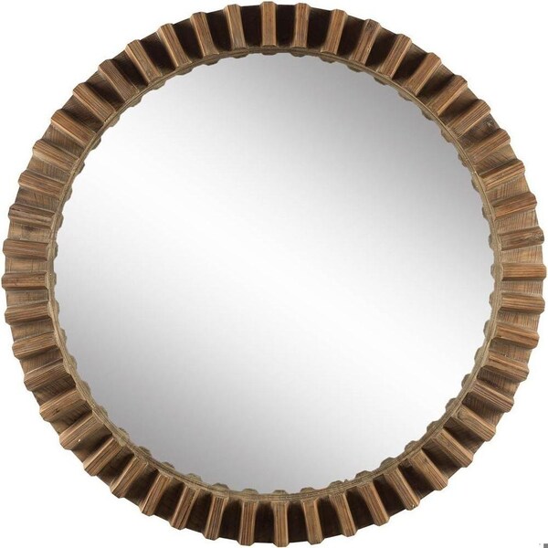 Homeroots 44 in. Round Brown Wood Frame Wall Mirror - 376393