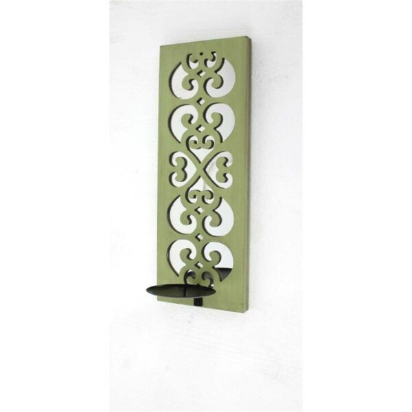 Homeroots 17 x 5 x 6 in. Wood & Mirror Candle Holder Sconce Green - 274567