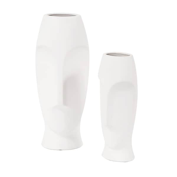 Howard Elliott Abstract Faces Matte White Ceramic Vases set Of 2 - 34094