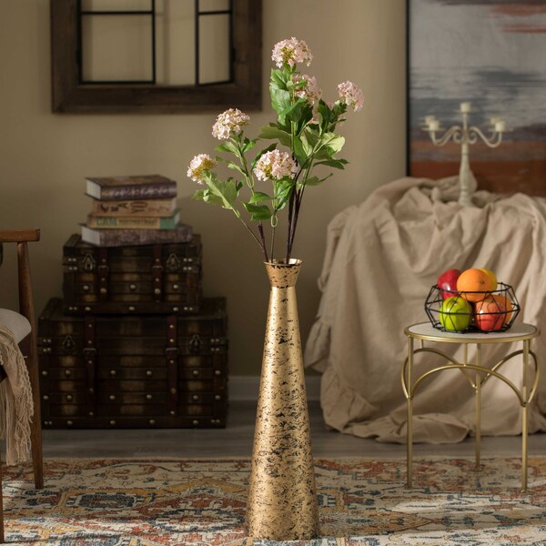 Uniquewise Brushed Paint Unique Straight Design Metal Floor Vase for Entryway, Living or Dining Room, Set of 3 - QI004445.3