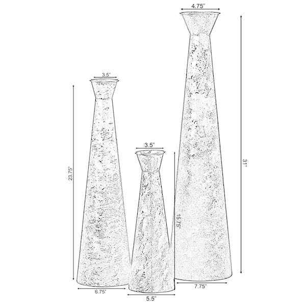 Uniquewise Brushed Paint Unique Straight Design Metal Floor Vase for Entryway, Living or Dining Room, Set of 3 - QI004445.3