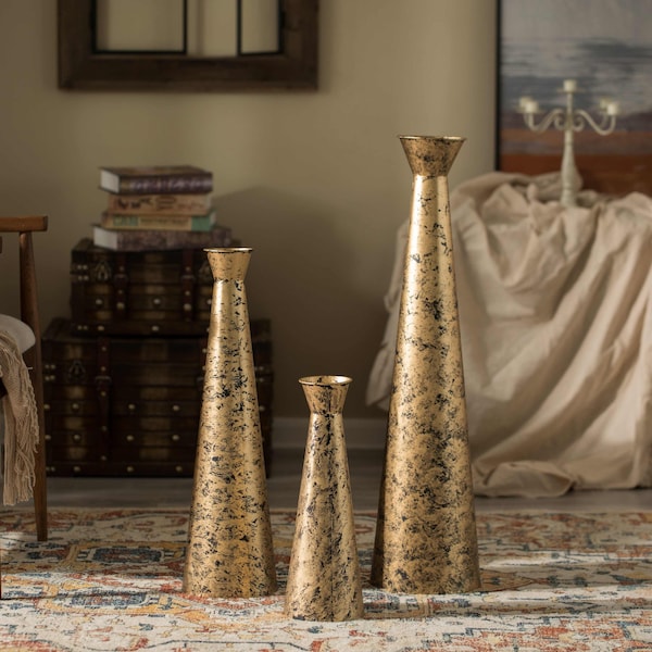 Uniquewise Brushed Paint Unique Straight Design Metal Floor Vase for Entryway, Living or Dining Room, Set of 3 - QI004445.3