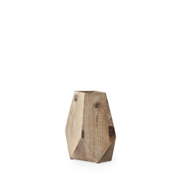 Palacedesigns 9 in. Natural Stain Geometric Wooden Vase - PA3087260