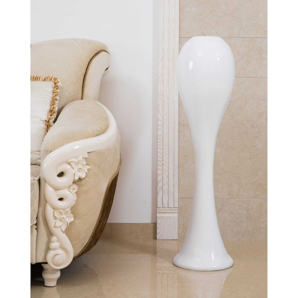 Uniquewise 39 Tall White Narrow Unique Fiberglass Modern Floor Vase - QI003597L