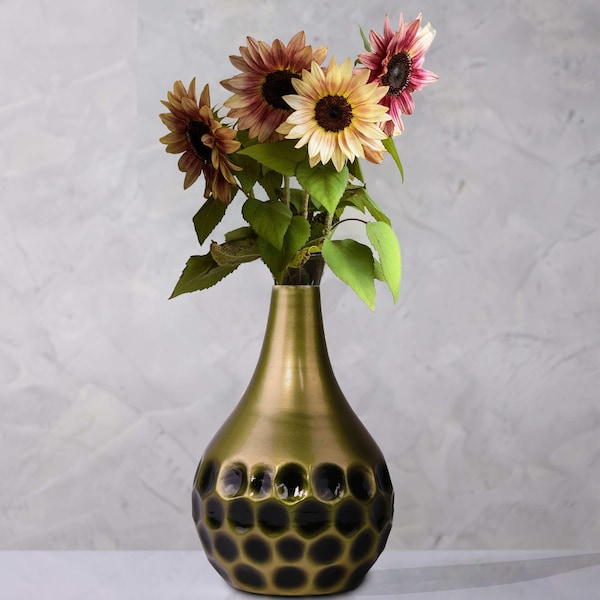 Uniquewise Teardrop Shape Table Flower Vase with Black Honeycomb Design for Dining Table, Living Room - QI004249