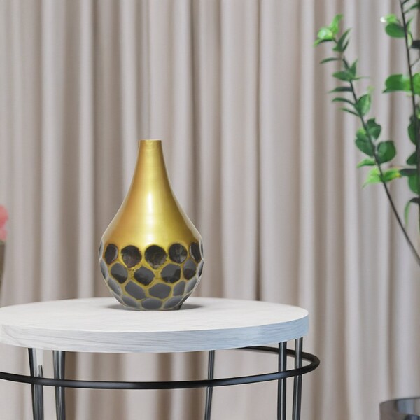 Uniquewise Teardrop Shape Table Flower Vase with Black Honeycomb Design for Dining Table, Living Room - QI004249