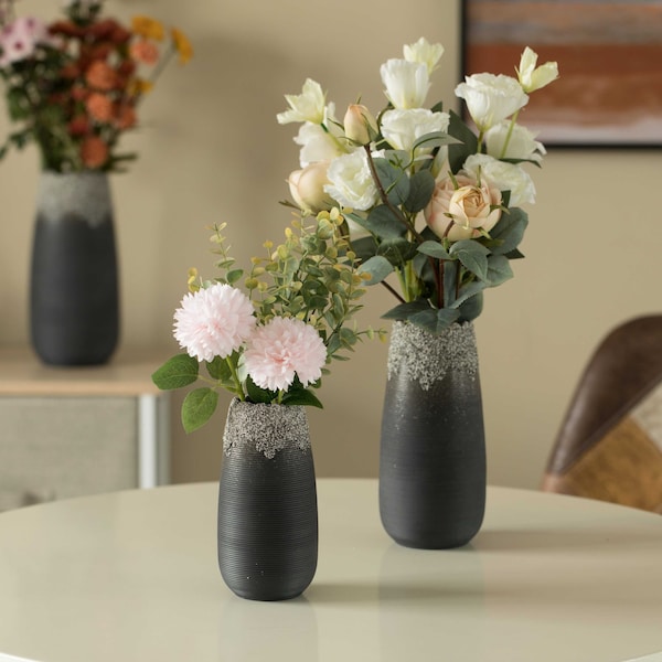 Uniquewise Contemporary Black Table Vase with Dripping Crystal Look and Scalloped Opening Design, PK 3 - QI004358.3