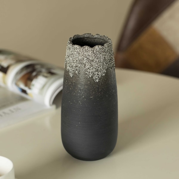 Uniquewise Contemporary Black Table Vase with Dripping Crystal Look and Scalloped Opening Design, PK 3 - QI004358.3
