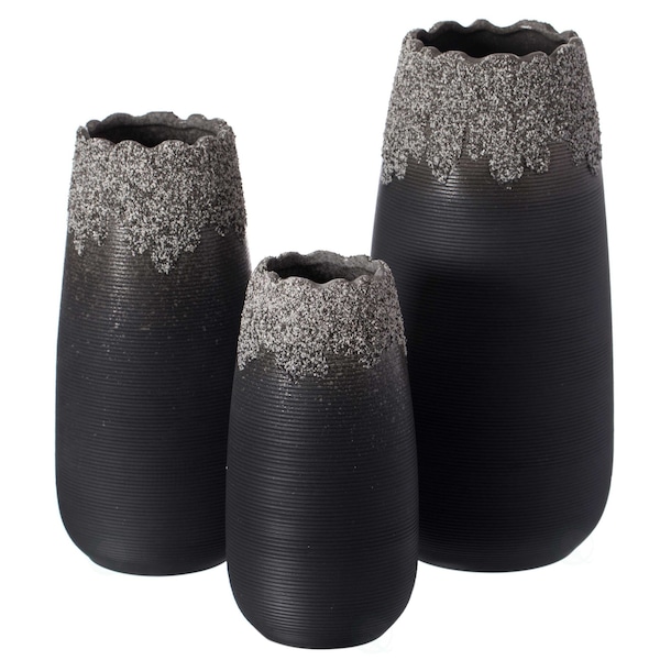 Uniquewise Contemporary Black Table Vase with Dripping Crystal Look and Scalloped Opening Design, PK 3 - QI004358.3