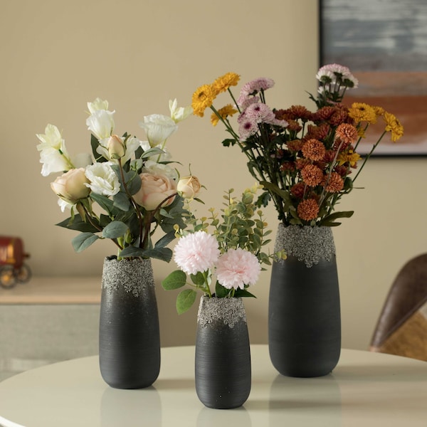 Uniquewise Contemporary Black Table Vase with Dripping Crystal Look and Scalloped Opening Design, PK 3 - QI004358.3