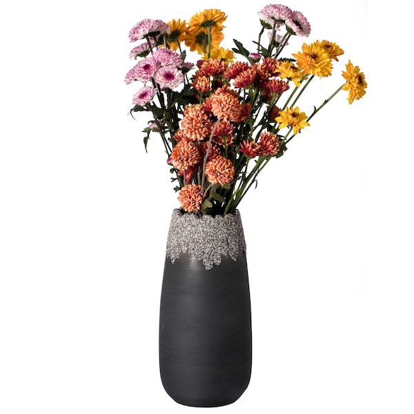 Uniquewise Contemporary Black Table Vase with Dripping Crystal Look and Scalloped Opening Design, PK 3 - QI004358.3