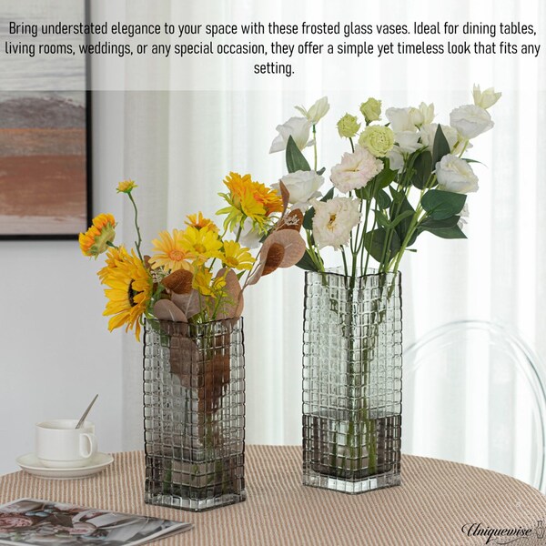 Uniquewise Set of 10 and 12-Inch Square Frosted Gray Glass Table Vases - A Timeless Centerpiece for - QI004738.GY.2