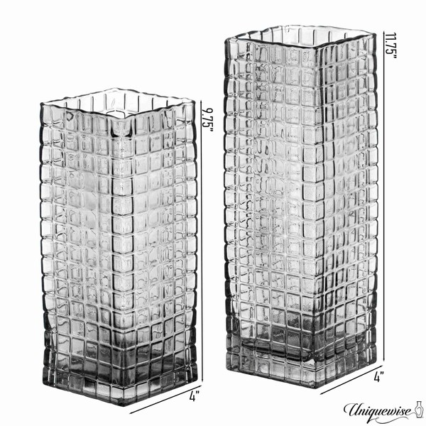 Uniquewise Set of 10 and 12-Inch Square Frosted Gray Glass Table Vases - A Timeless Centerpiece for - QI004738.GY.2