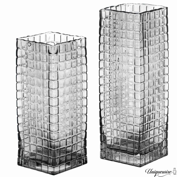 Uniquewise Set of 10 and 12-Inch Square Frosted Gray Glass Table Vases - A Timeless Centerpiece for - QI004738.GY.2