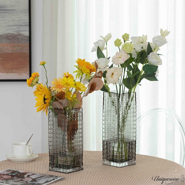 Uniquewise Set of 10 and 12-Inch Square Frosted Gray Glass Table Vases - A Timeless Centerpiece for - QI004738.GY.2