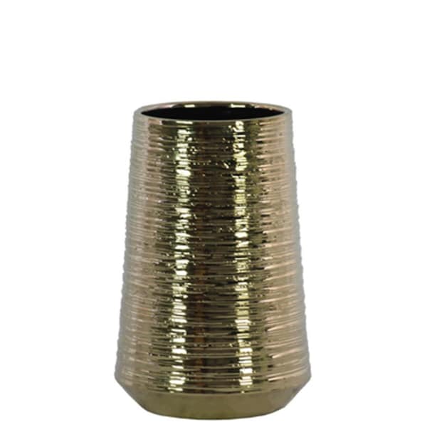 Urban Trends Collection Medium Ceramic Round Vase with Combed Design Body, Gold - 45720