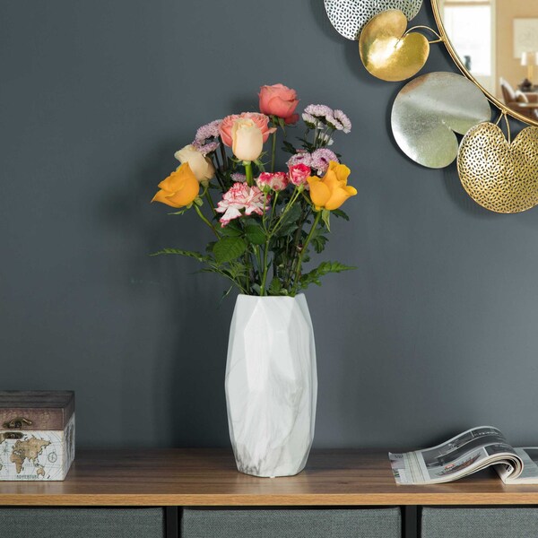 Uniquewise Contemporary Ceramic Marble Look Design Table Vase Geometric Flower Holder Decor, 9 Inch - QI004360.L