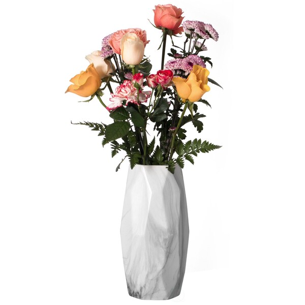 Uniquewise Contemporary Ceramic Marble Look Design Table Vase Geometric Flower Holder Decor, 9 Inch - QI004360.L