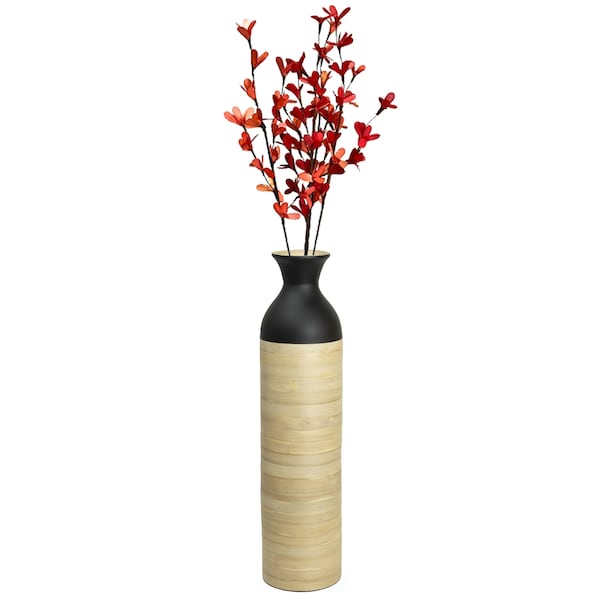 Uniquewise Cylinder Shaped Tall Spun Bamboo Floor Vase Glossy Black Lacquer and Natural Bamboo Finish, Large - QI003455BKN.L