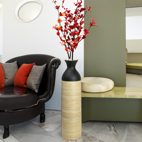Uniquewise Cylinder Shaped Tall Spun Bamboo Floor Vase Glossy Black Lacquer and Natural Bamboo Finish, Large - QI003455BKN.L