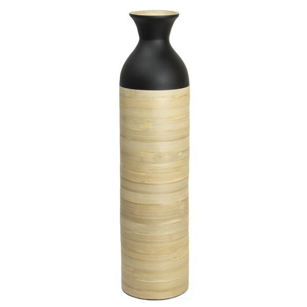 Uniquewise Cylinder Shaped Tall Spun Bamboo Floor Vase Glossy Black Lacquer and Natural Bamboo Finish, Large - QI003455BKN.L