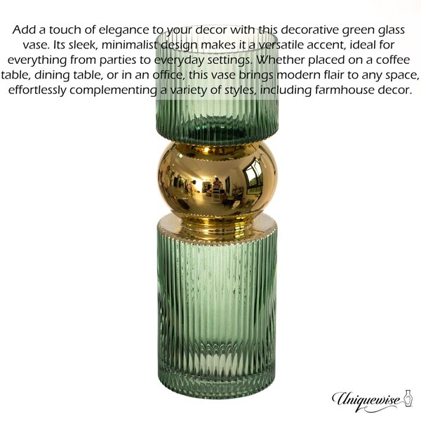 Uniquewise 14-Inch Decorative Green Tall Glass Vase - Modern Minimalist Decor for Parties, and Special - QI004735.GN.L