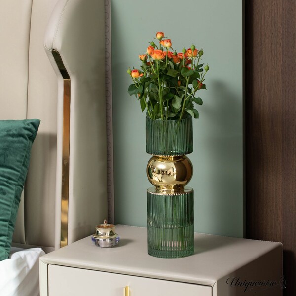 Uniquewise 14-Inch Decorative Green Tall Glass Vase - Modern Minimalist Decor for Parties, and Special - QI004735.GN.L