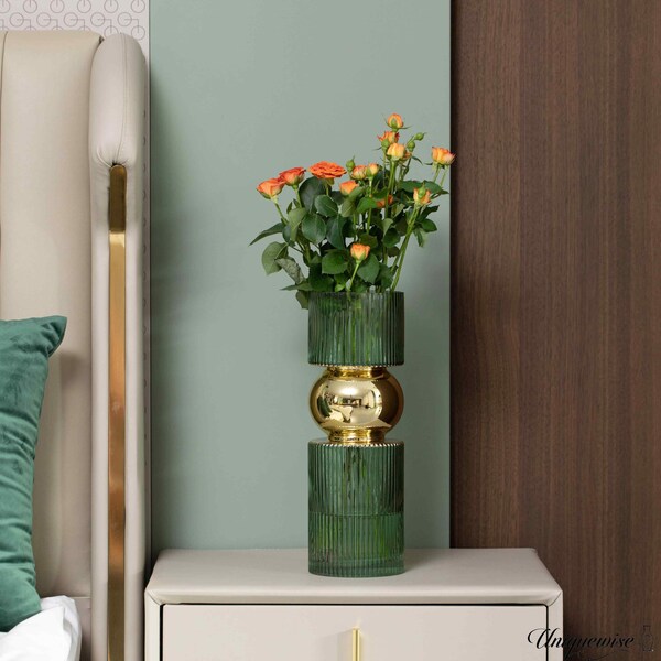 Uniquewise 14-Inch Decorative Green Tall Glass Vase - Modern Minimalist Decor for Parties, and Special - QI004735.GN.L