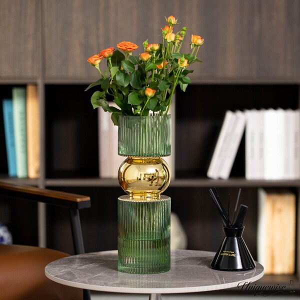 Uniquewise 14-Inch Decorative Green Tall Glass Vase - Modern Minimalist Decor for Parties, and Special - QI004735.GN.L
