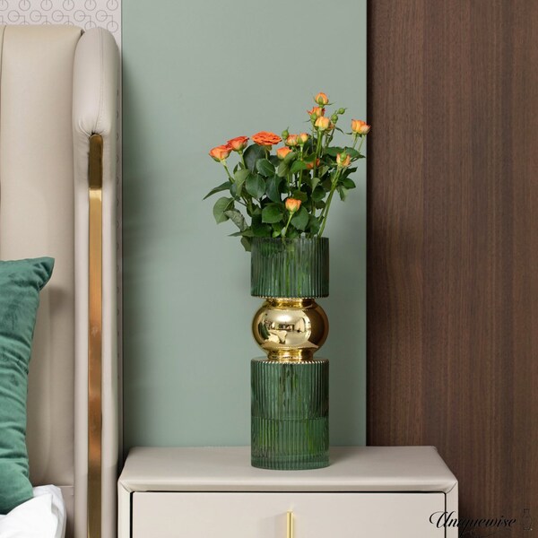 Uniquewise 14-Inch Decorative Green Tall Glass Vase - Modern Minimalist Decor for Parties, and Special - QI004735.GN.L