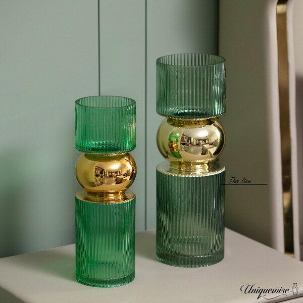 Uniquewise 14-Inch Decorative Green Tall Glass Vase - Modern Minimalist Decor for Parties, and Special - QI004735.GN.L