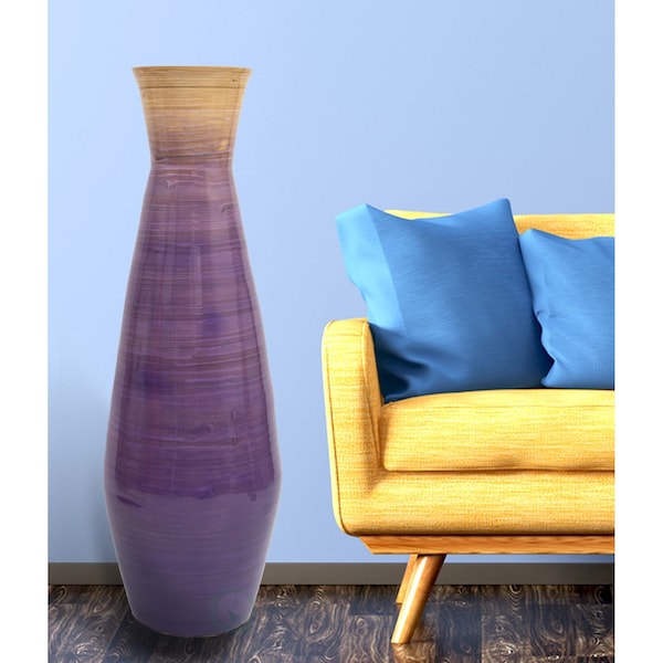 Uniquewise 28" Classic Bamboo Floor Vase Handmade, For Dining, Living Room, Entryway, Glossy Purple - QI003242.M.PUR