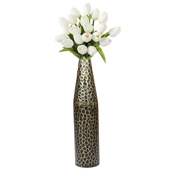 Uniquewise Hammered Metal Decorative Centerpiece Flower Table Vase Two Tone Black and Gold 20 Inch - QI004130.L