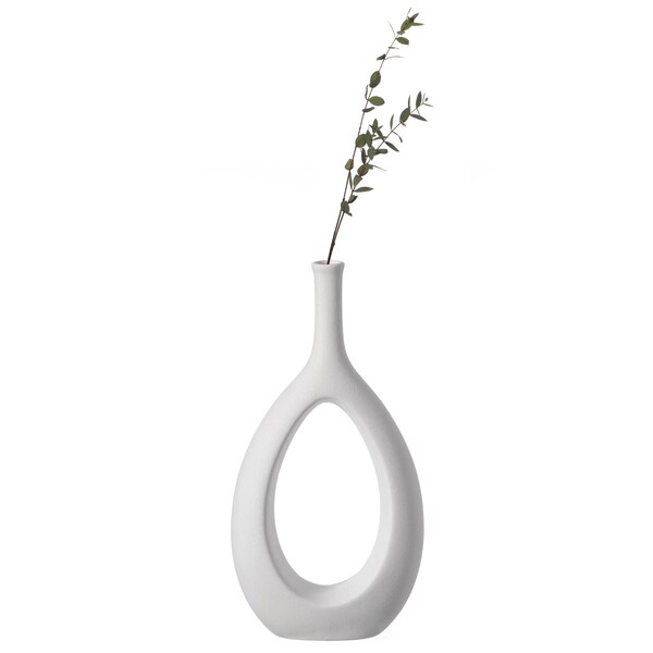 Uniquewise Contemporary White Ceramic Unique Shaped Flower Table Vase Centerpiece, 11 Inch - QI004363.L.WT