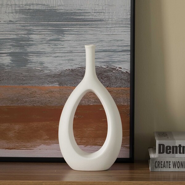 Uniquewise Contemporary White Ceramic Unique Shaped Flower Table Vase Centerpiece, 11 Inch - QI004363.L.WT