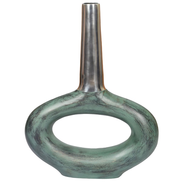 Uniquewise Decorative Antique Aluminium-Casted Table Centerpiece Flower Vase, Two Tone Patina Green 19.25 Inch - QI004133