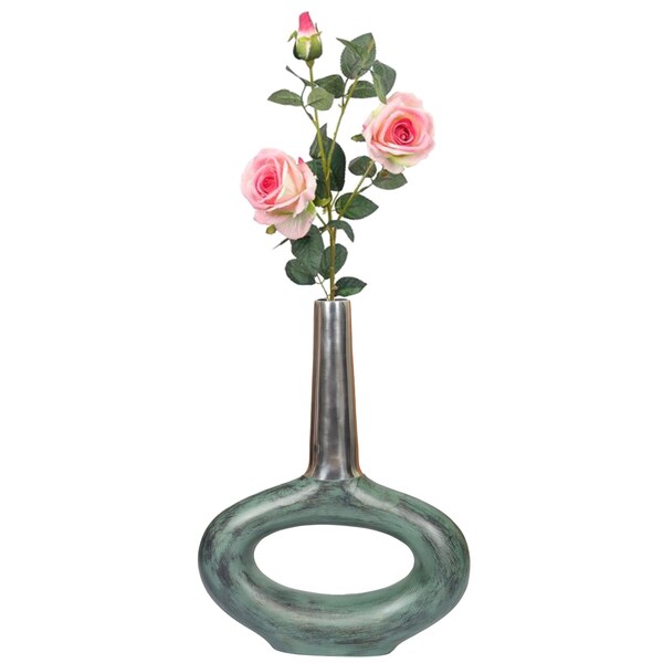 Uniquewise Decorative Antique Aluminium-Casted Table Centerpiece Flower Vase, Two Tone Patina Green 19.25 Inch - QI004133