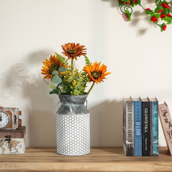 Vintiquewise 11-Inch Vintage Farmhouse Decorative Milk Bucket Vase - Rustic French Country Decor Jug with - QI004780