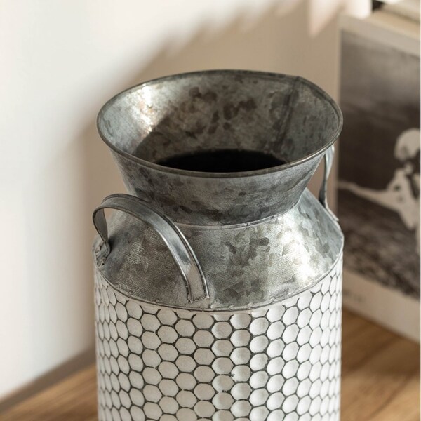 Vintiquewise 11-Inch Vintage Farmhouse Decorative Milk Bucket Vase - Rustic French Country Decor Jug with - QI004780